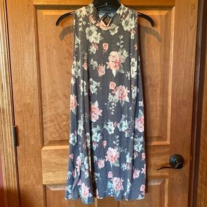 Cute grey floral cotton dress Large